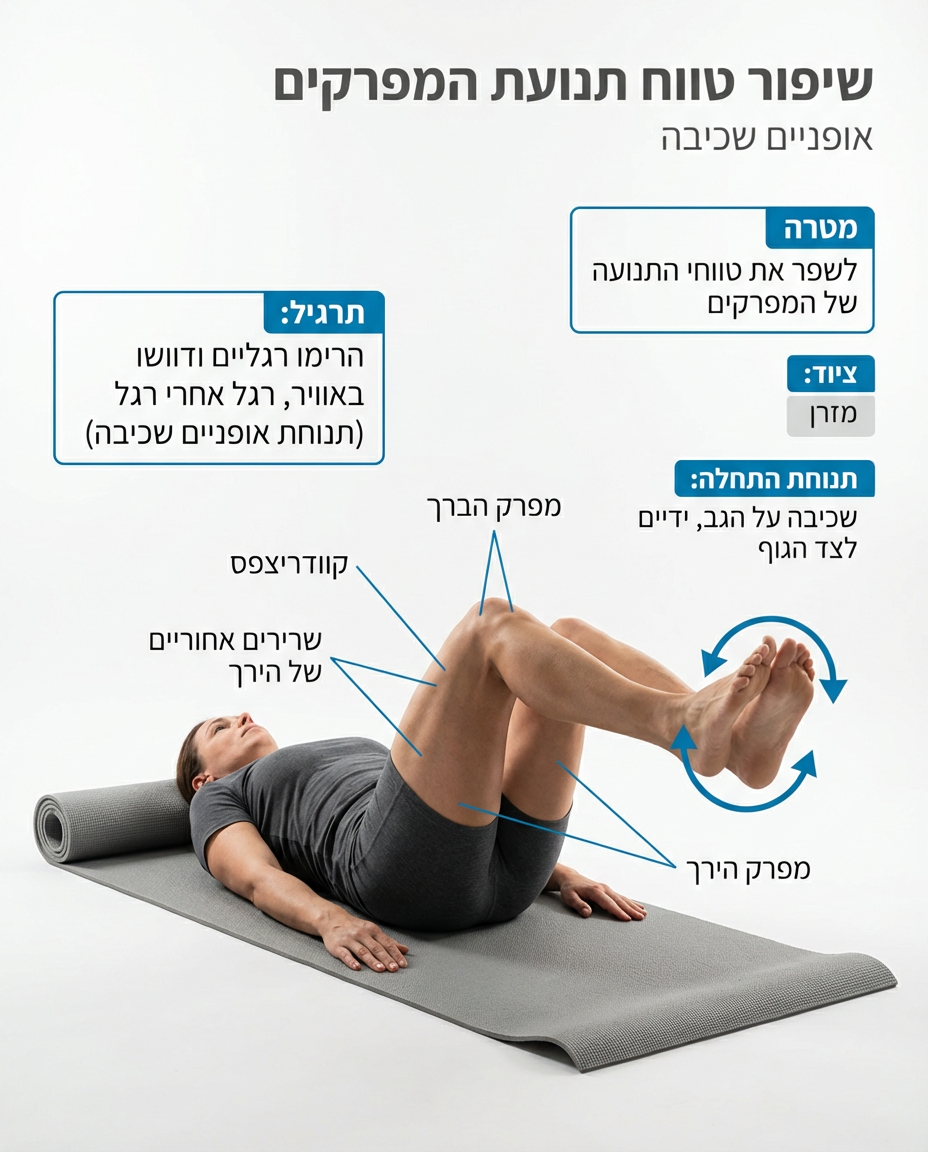 תרגיל אופניים בשכיבה לטווח תנועה