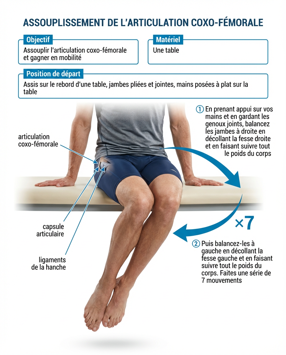 Illustration de l'assouplissement coxo-fémoral
