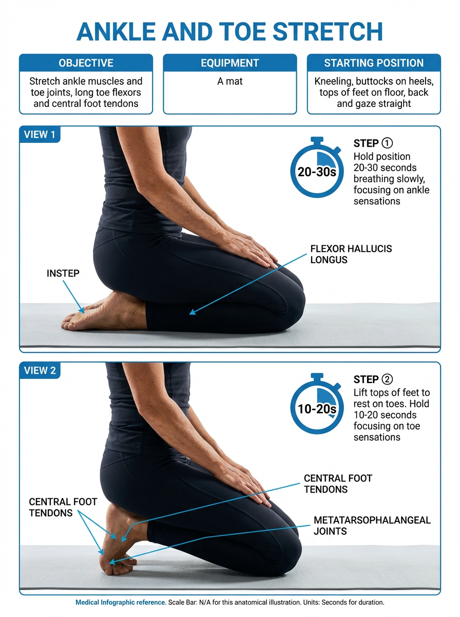 Ankle and toe stretch seated on heels
