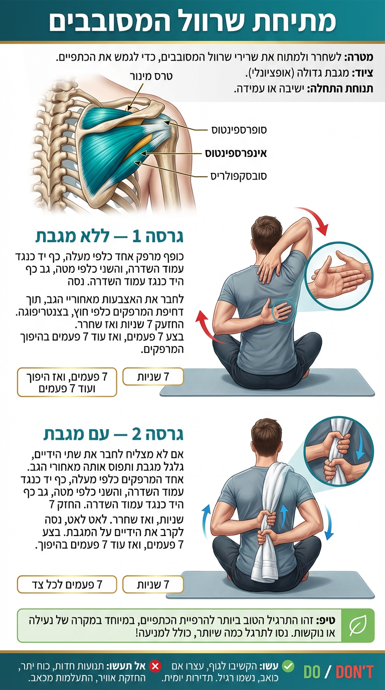 מתיחת שרוול הסובבים עם ובלי מגבת