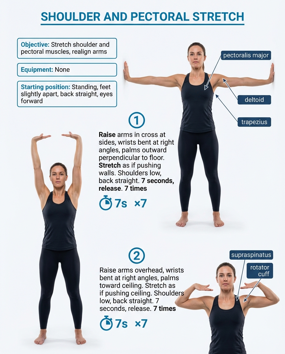 Standing shoulder and pectoral stretch