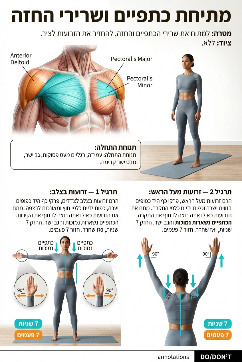 מתיחת כתפיים ופקטורלים בעמידה