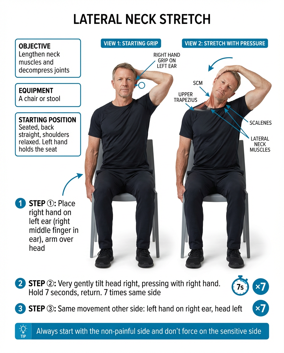 Illustration of seated lateral neck stretch