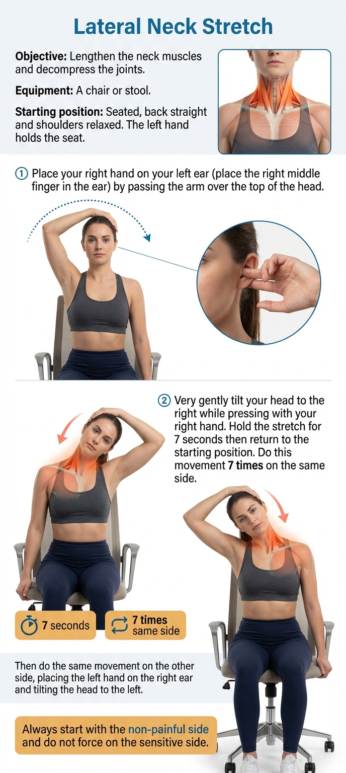 Illustration of lateral neck stretch in seated position