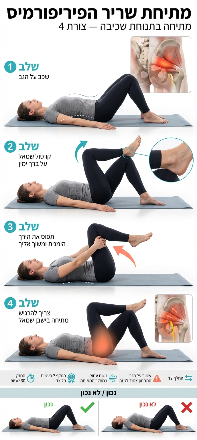 מתיחת הפיריפורמיס בתנוחת דמוי 4