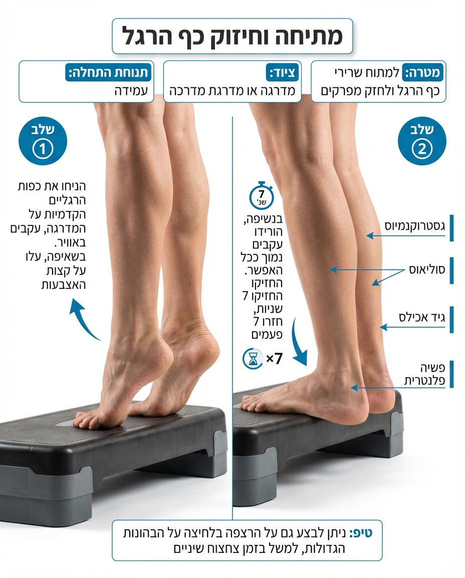 מתיחה וחיזוק כף הרגל בעמידה