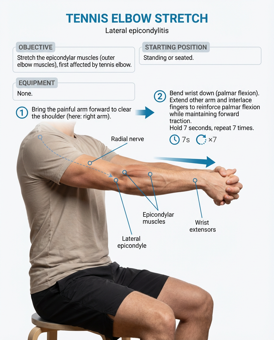 Tennis elbow stretch with extended arm
