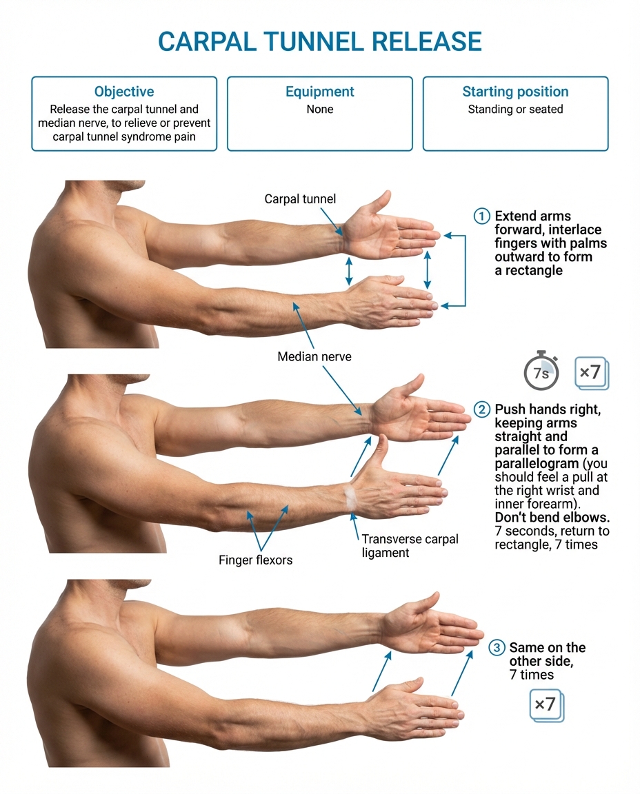 Self-massage and stretch for carpal tunnel release