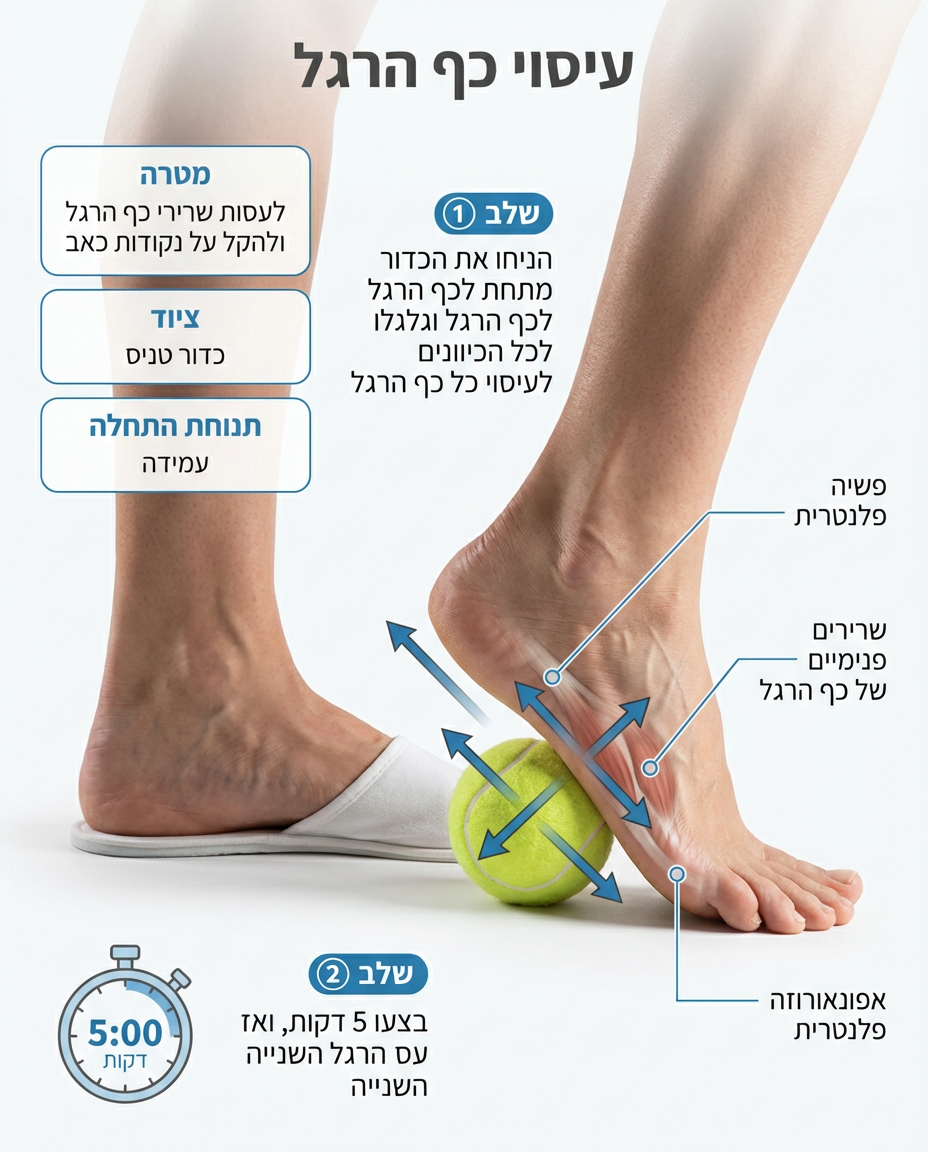 עיסוי כף הרגל עם כדור טניס