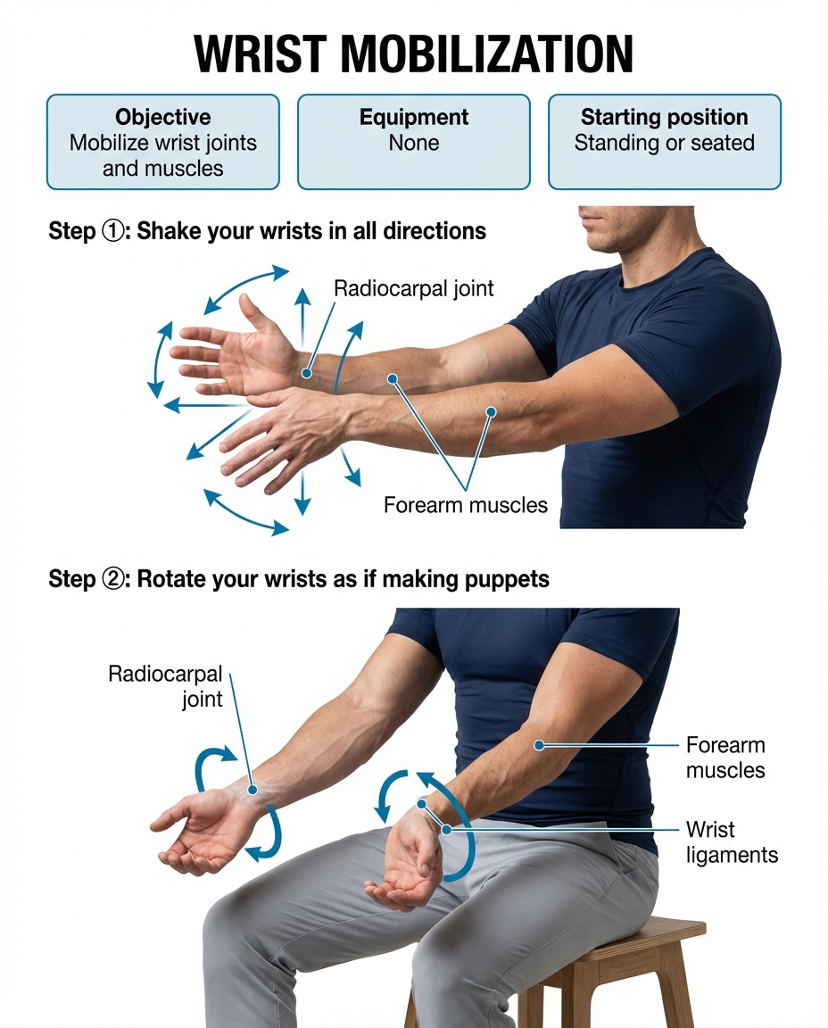 Wrist mobilization through shaking and rotations