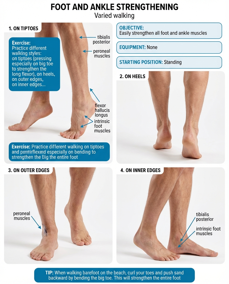 Four walking types to strengthen feet and ankles