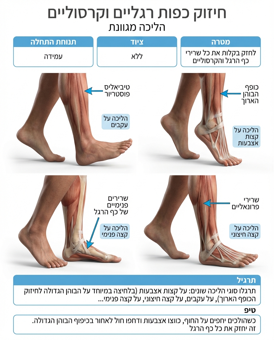 ארבעה סוגי הליכה לחיזוק כפות רגליים וקרסוליים