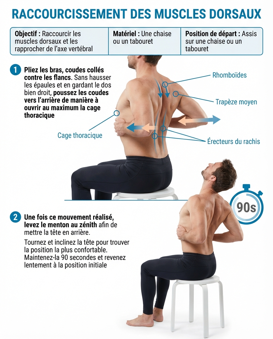 Raccourcissement des muscles dorsaux exercice assis