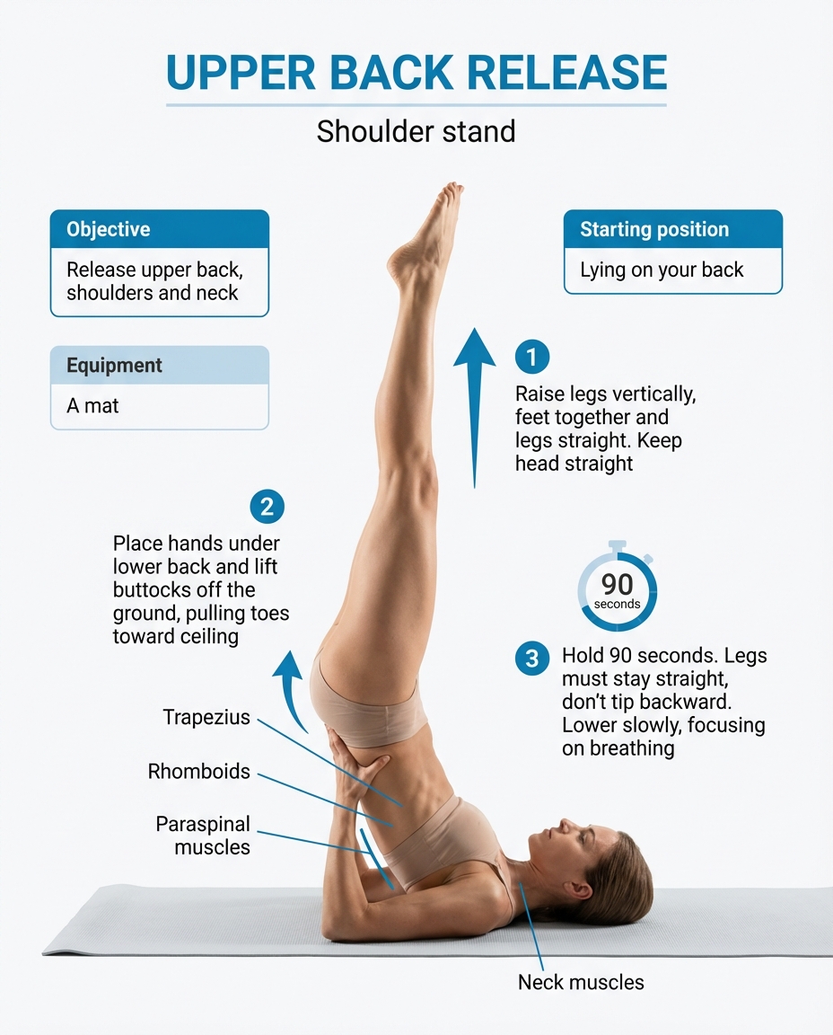 Shoulder stand posture for upper back release