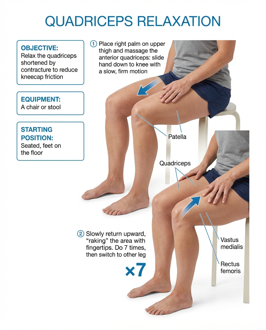 Quadriceps self-massage seated on chair