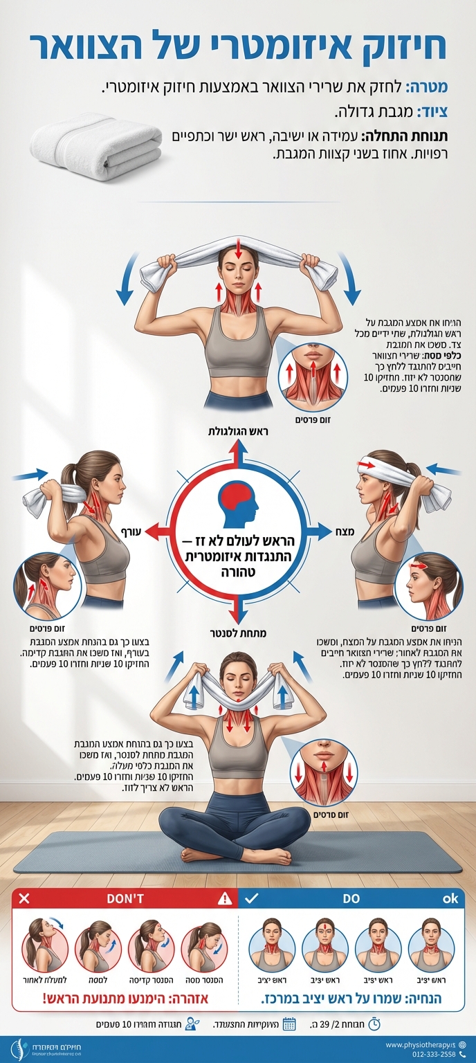 איור חיזוק איזומטרי של הצוואר ב-4 כיוונים