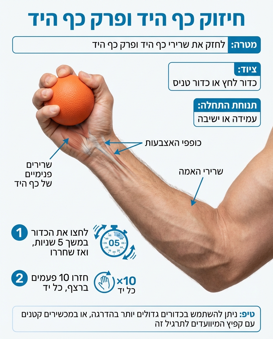 חיזוק כף יד ופרק יד עם כדור לחץ